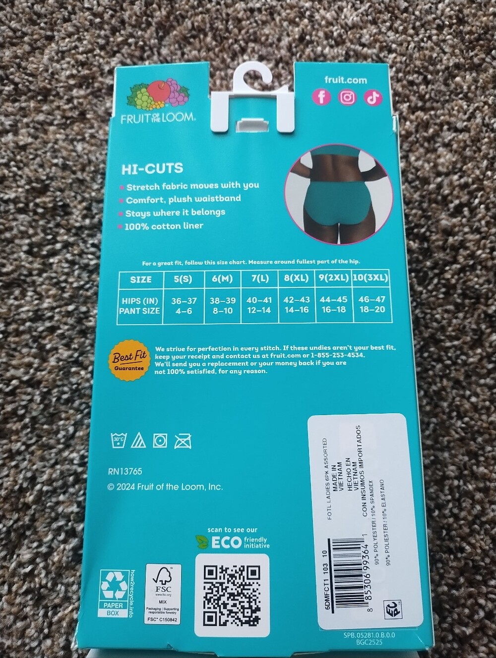 Fruit of the Loom Microfiber Hi-Cut Underwear Pack - Black, Cream, Blue - Picture 3 of 3